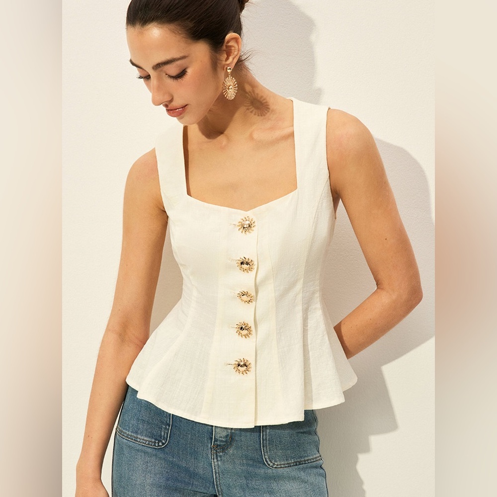 Commense Cream Buttoned Tank Top